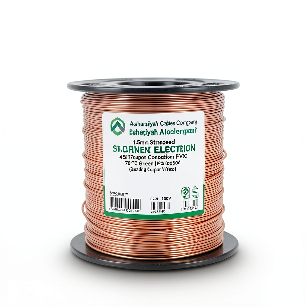 سلك كهرباء مجدول 1.5 مم 450/750 فولت، موصل نحاس عزل PVC 70°C لون اخضر | شركة كابلات الشرقية للصناعة