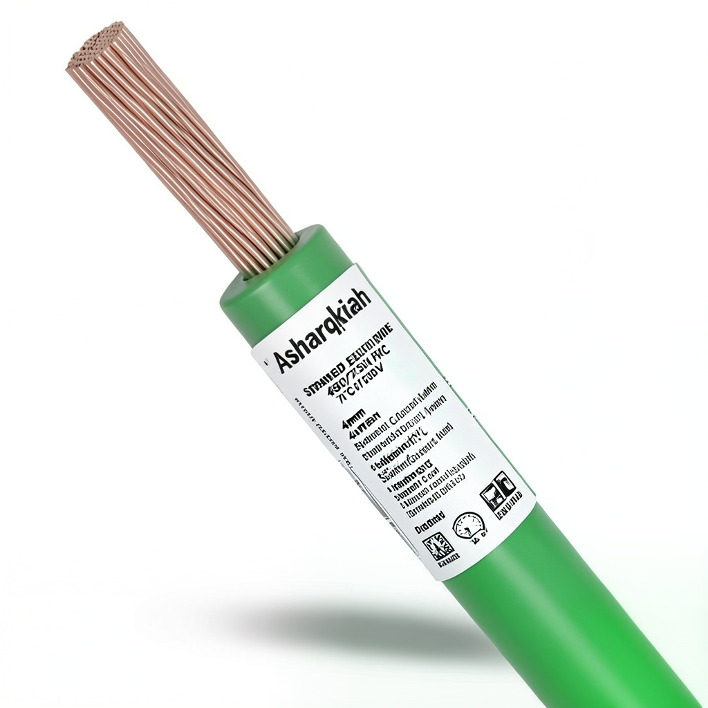لفة سلك مجدول 4 مم 450/750 فولت موصل نحاس عزل PVC 70°C لون أخضر | شركة كابلات الشرقية للصناعة