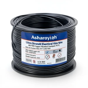 لفة سلك كهرباء نحاس مجدول 120 مم 450/750 فولت معزول PVC 70°C لون اسود | شركة كابلات الشرقية للصناعة