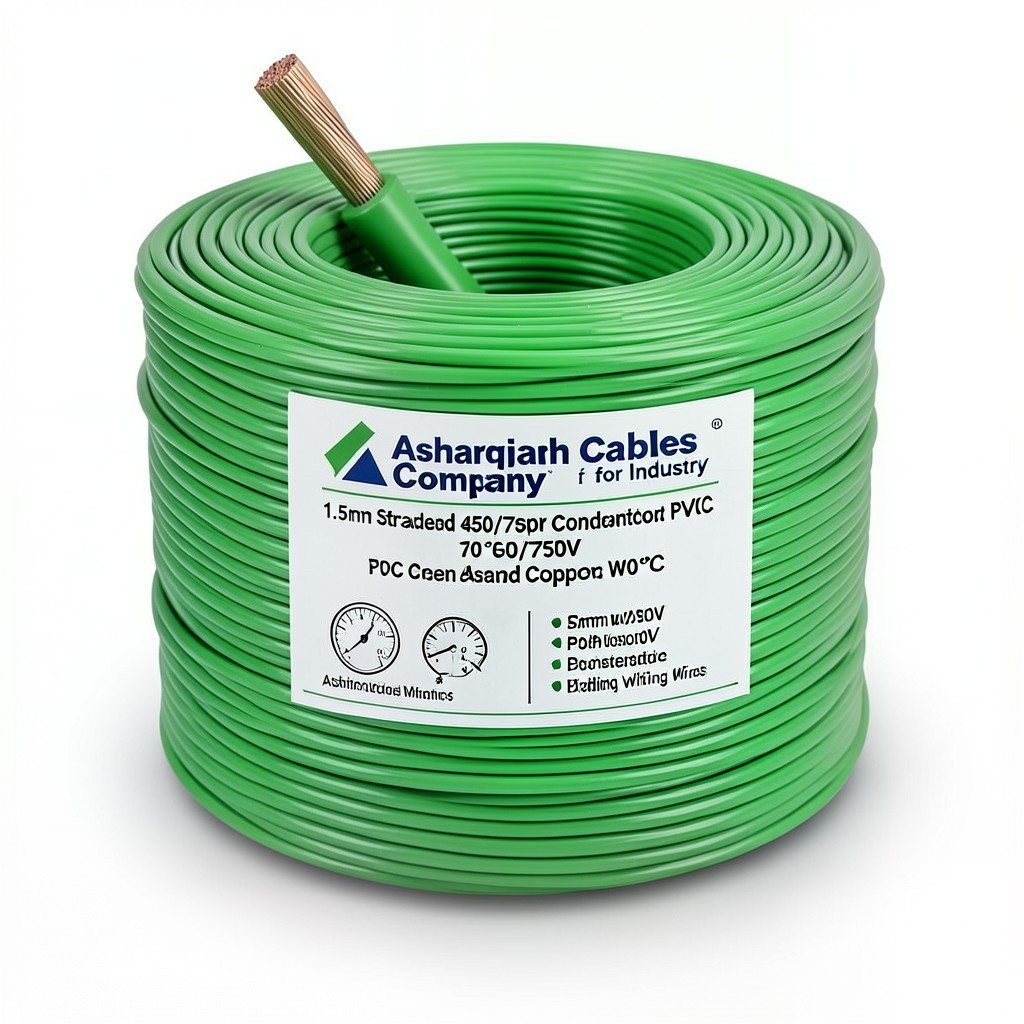 1.5mm Stranded Electric Wire 450/750V Copper Conductor PVC 70°C Green | Asharqiyah Cables Company for Industry