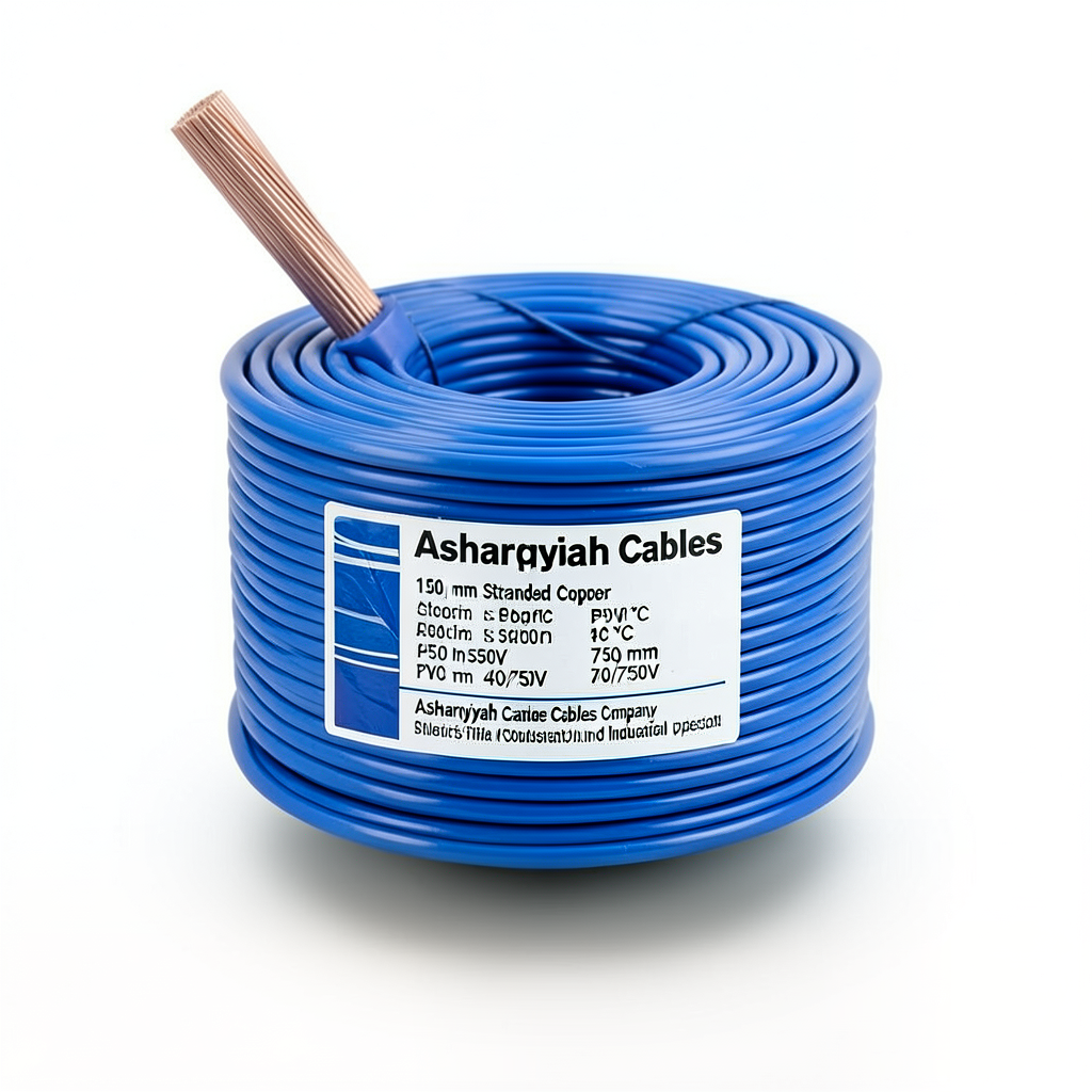 سلك كهرباء نحاس مجدول 150 مم2 450/750 فولت، عزل PVC 70°C، لون أزرق | شركة كابلات الشرقية للصناعة