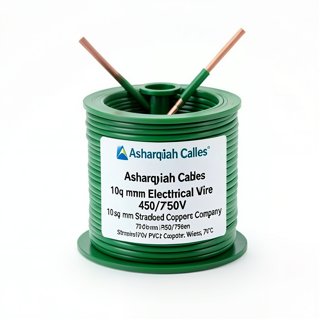سلك كهرباء مجدول 10 مم2 450/750 فولت نحاس عزل PVC 70°C لون أخضر | شركة كابلات الشرقية للصناعة