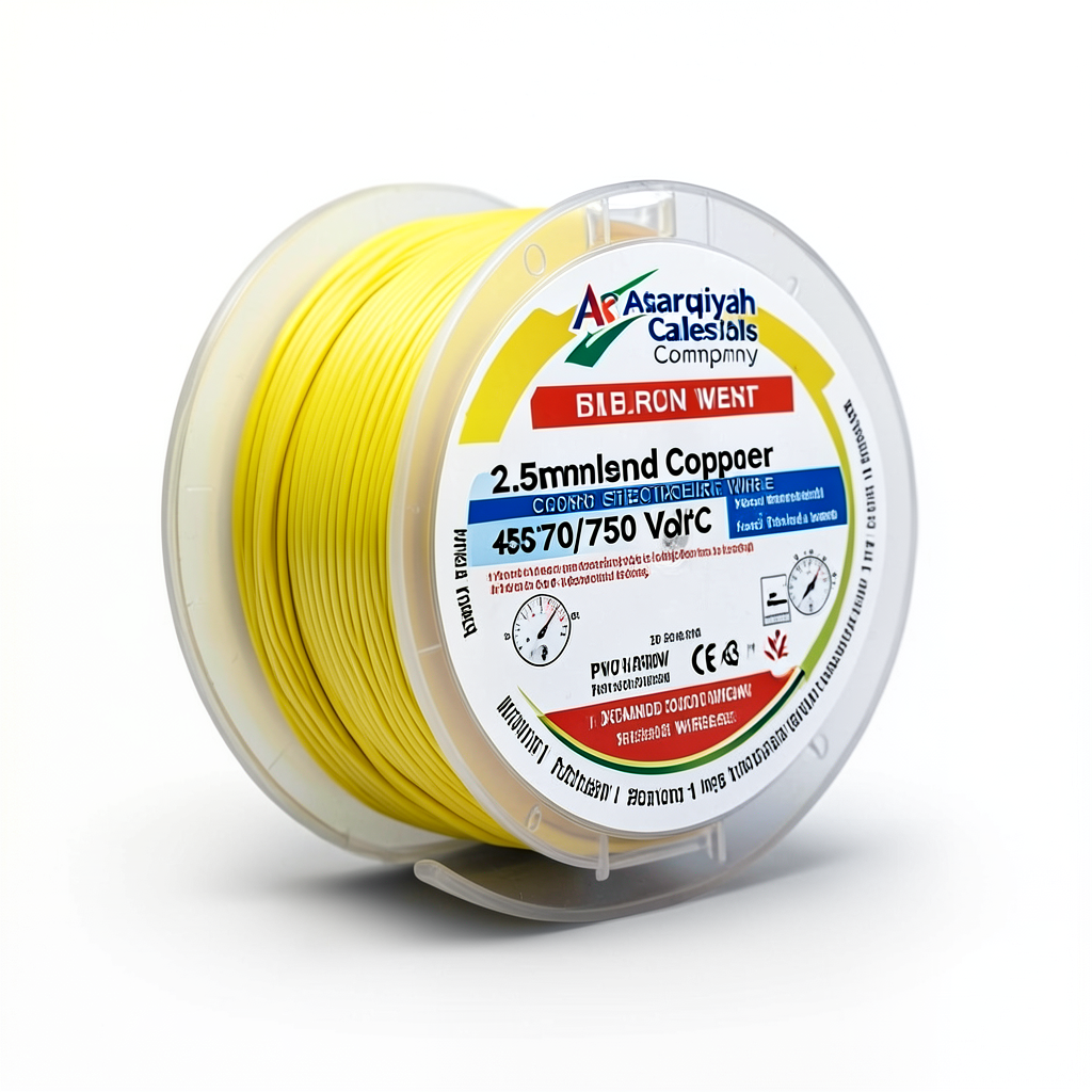 سلك كهرباء نحاس مجدول 2.5 مم2 450/750 فولت، معزول PVC 70°C، لون اصفر | شركة كابلات الشرقية للصناعة
