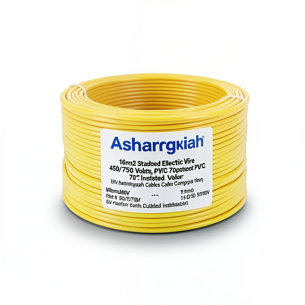 16mm2 Stranded Electric Wire, 450/750 Volts, Copper Conductor PVC 70°C Insulated, Yellow Color | Asharqiyah Cables Company for Industry