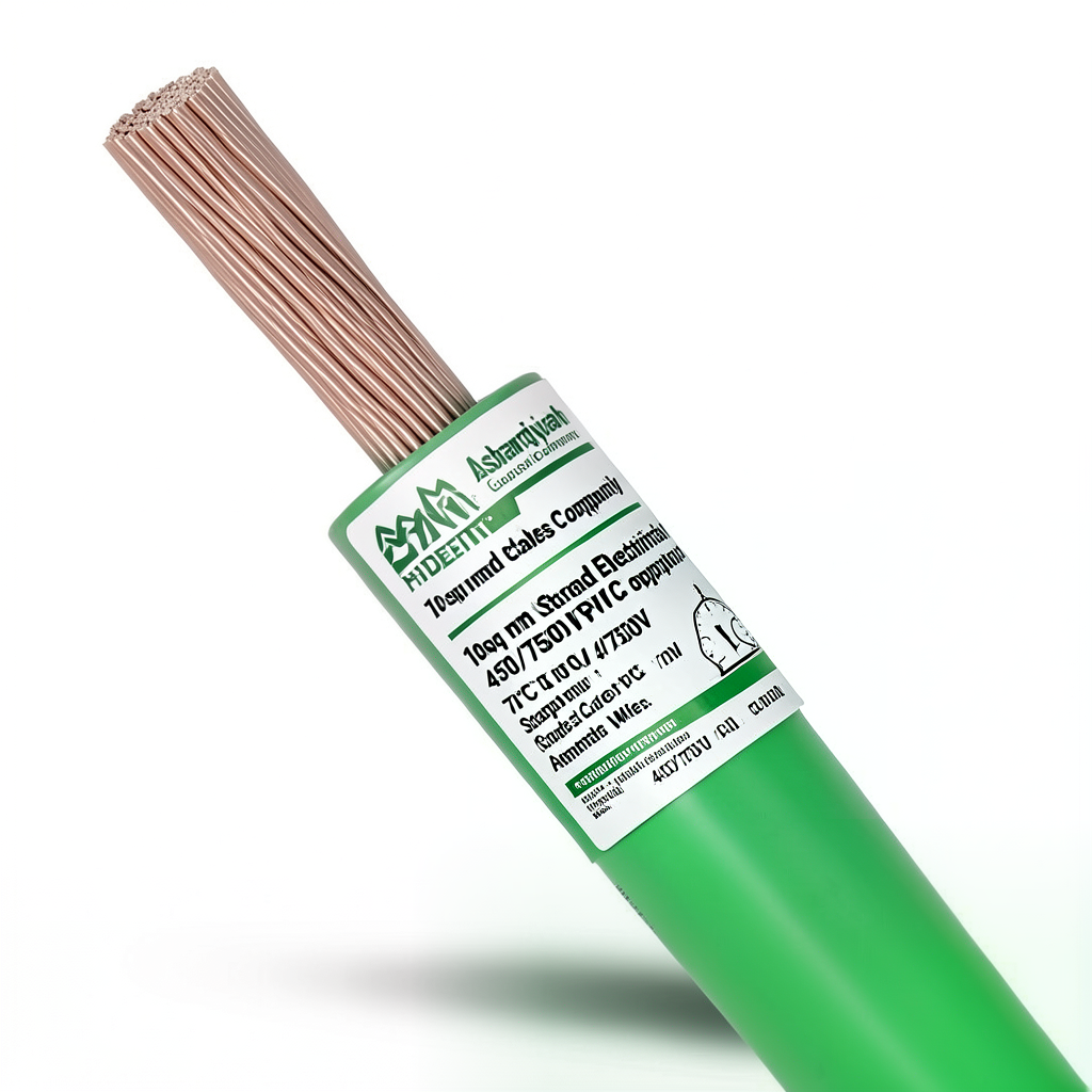 10sq mm Stranded Electrical Wire 450/750V Copper PVC 70°C Green | Asharqiyah Cables Company for Industry
