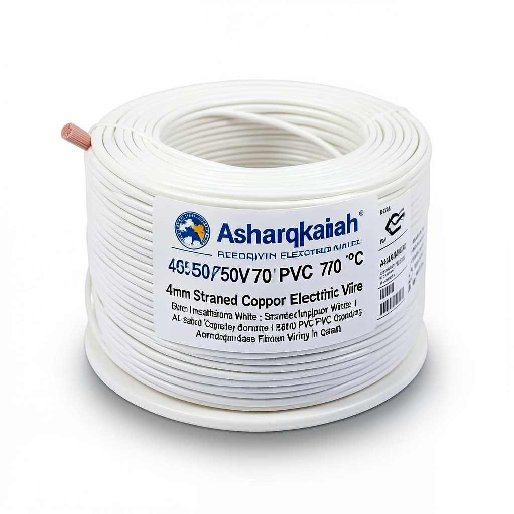 سلك كهرباء نحاس مجدول 4 ملم 450/750 فولت عزل PVC 70°C لون ابيض | شركة كابلات الشرقية للصناعة