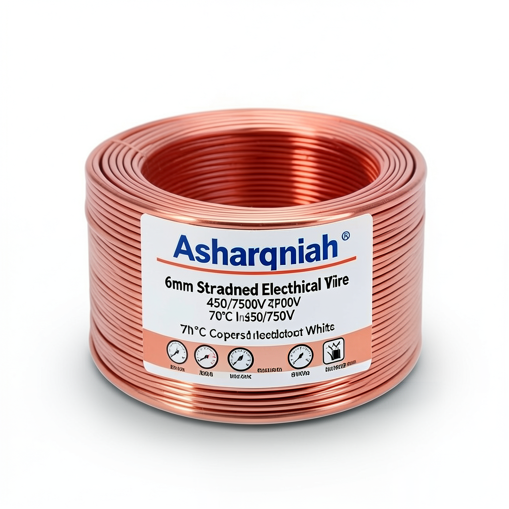 6mm Stranded Electrical Wire 450/750V Copper Conductor PVC 70°C Insulated White | Asharqiyah Cables Company for Industry