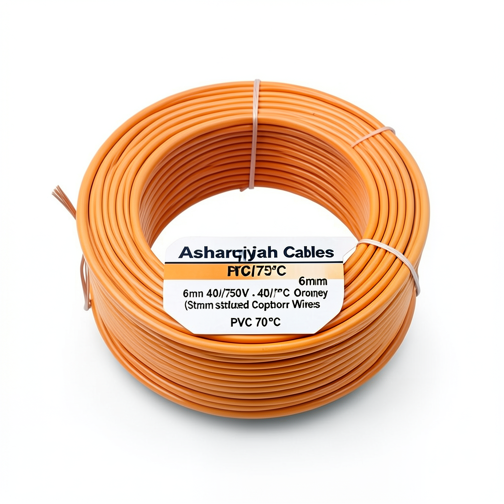 6mm Stranded Copper Wire, 450/750V, PVC 70°C Insulation, Orange | Asharqiyah Cables Company for Industry