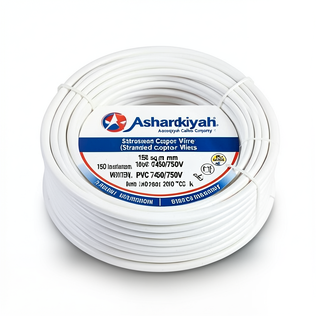 سلك نحاس مجدول 150 مم2 450/750 فولت، عزل PVC 70°C، لون أبيض | شركة كابلات الشرقية للصناعة