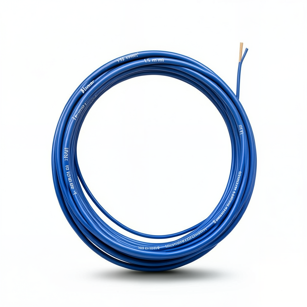 لفة سلك كهرباء مفرد نحاس شعر 1.5 sq mm 600/1000 فولت، عزل PVC لون أزرق | شركة الفنار