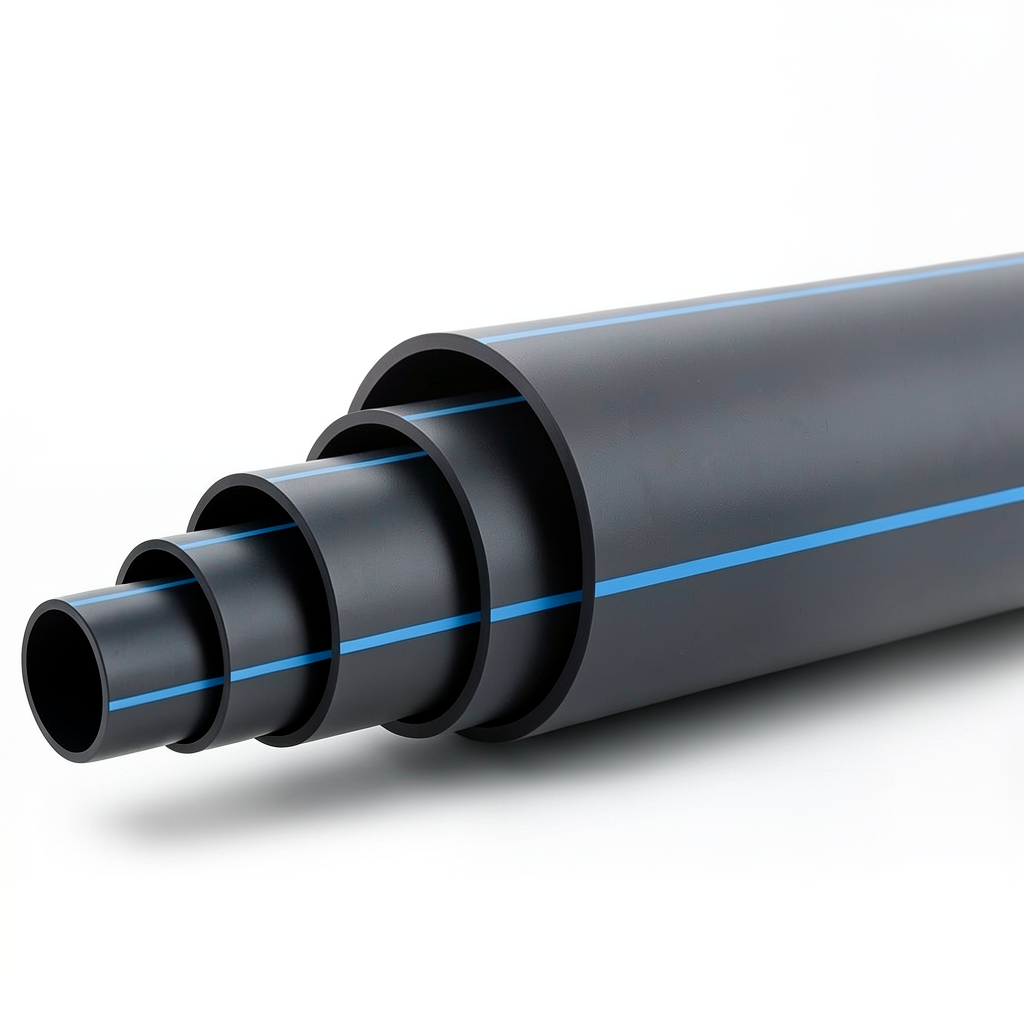 أنابيب HDPE ضغط 12.5 بار PE 80 قطر خارجي 225 مم SDR 9 أسود مع خط أزرق