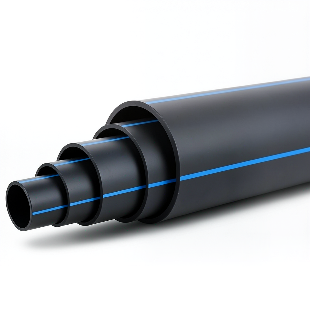 أنابيب بلاستيك HDPE ضغط 12.5 بار PE 80 قطر خارجي 400 مم SDR 9 أسود مع خطوط زرقاء