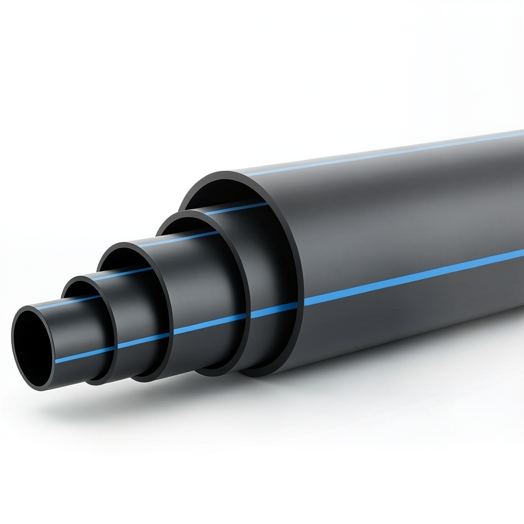 HDPE Polyethylene Pipe 10 Bar PE 80 OD 280 mm SDR 11 Black with Blue Stripes