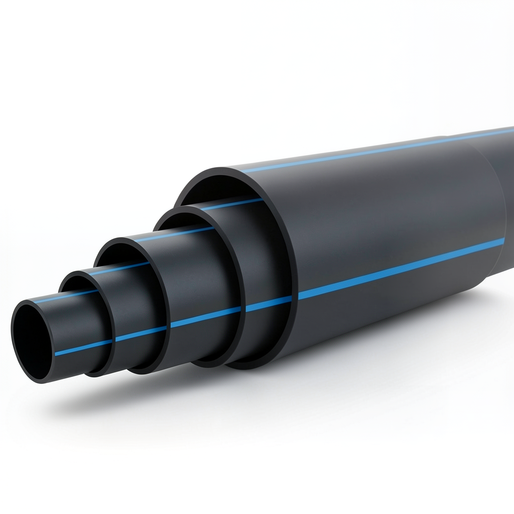 HDPE Pipe Nominal Pressure 12.5 Bar PE 80 OD 250 mm SDR 9 Black with Blue Stripes