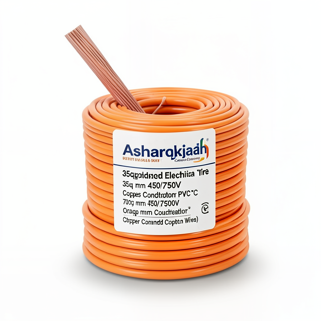 35sq mm Stranded Electrical Wire, 450/750V, Copper Conductor PVC 70°C Insulation, Orange | Asharqiyah Cables Company for Industry