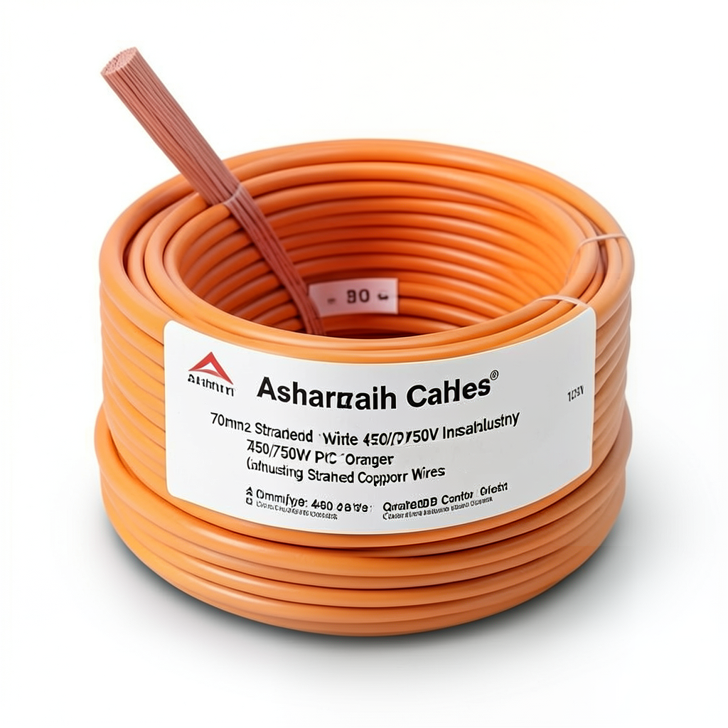 لفة سلك مجدول 70 مم2 450/750 فولت موصل نحاس عزل PVC 70°C لون برتقالي | شركة كابلات الشرقية للصناعة