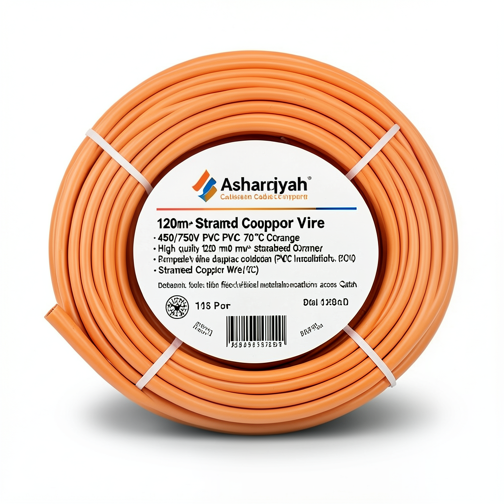 120mm² Stranded Copper Wire 450/750V PVC 70°C Insulated Orange | Asharqiyah Cables Company for Industry