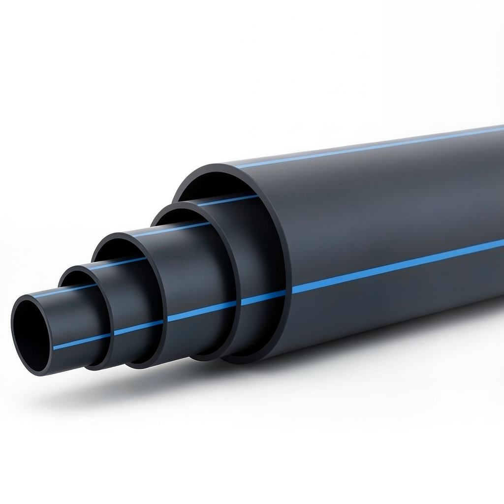 أنابيب HDPE ضغط 3.1 بار PE 80 قطر خارجي 500 مم SDR 33 أسود مع خط أزرق