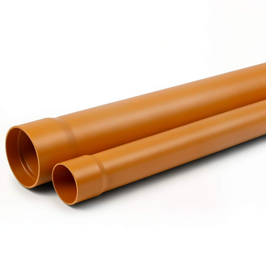 UPVC Plastic Pipe for Underground Sewerage SDR 41 Size 160 mm Thickness 4.6 mm Orange Brown