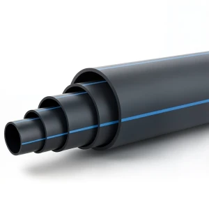 HDPE Pipe Nominal Pressure 6 Bar PE 80 OD 225 mm SDR 17.6 Black with Blue Stripes