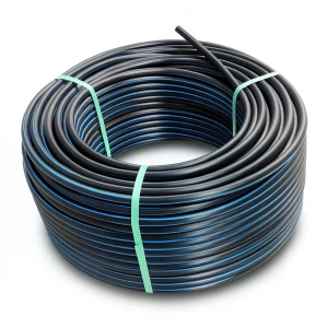 لفة أنابيب بلاستيك HDPE ضغط 20 بار PE 100، قطر خارجي 110 مم SDR 9 أسود مع خطوط زرقاء