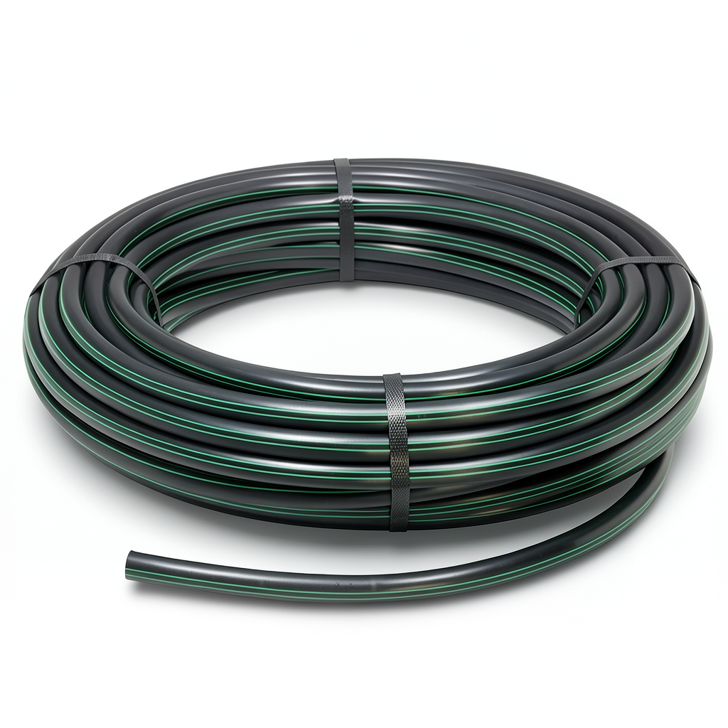HDPE Plastic Coil Pipe PN 4 Bar PE 80 OD 63 mm SDR 41 Black with Green Stripes