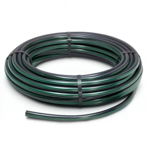 لفة أنابيب HDPE ضغط 4 بار PE 80 قطر خارجي 75 مم SDR 41 أسود مع خطوط خضراء