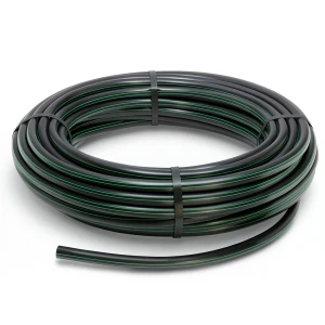 لفة أنابيب HDPE ضغط اسمي 4 بار PE 80 قطر خارجي 160 مم SDR 41 أسود مع خطوط خضراء