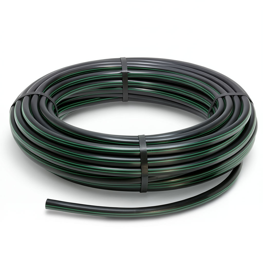 لفة أنابيب HDPE ضغط اسمي 4 بار PE 80 قطر خارجي 160 مم SDR 41 أسود مع خطوط خضراء