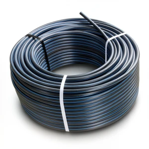 HDPE Plastic Coil Pipe 10 Bar Pressure PE 100 Size 160 mm SDR 17 Black with Blue Stripes