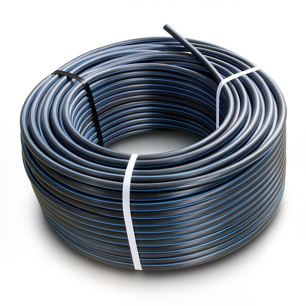 HDPE Plastic Coil Pipe 10 Bar Pressure PE 100 Size 160 mm SDR 17 Black with Blue Stripes