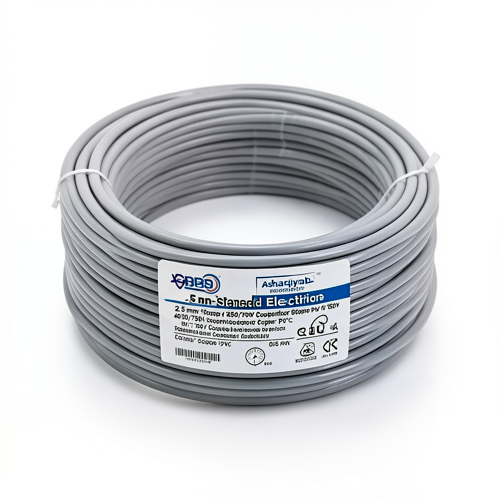 سلك كهرباء مجدول 2.5 مم² 450/750 فولت موصل نحاس عزل PVC 70°C لون رمادي | شركة كابلات الشرقية للصناعة