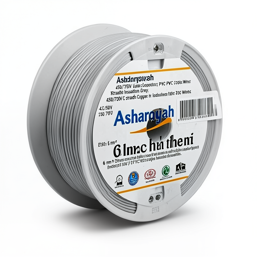6 mm² Stranded Electric Wire, 450/750V, Copper Conductor, PVC 70°C Insulation, Grey | Asharqiyah Cables Company for Industry