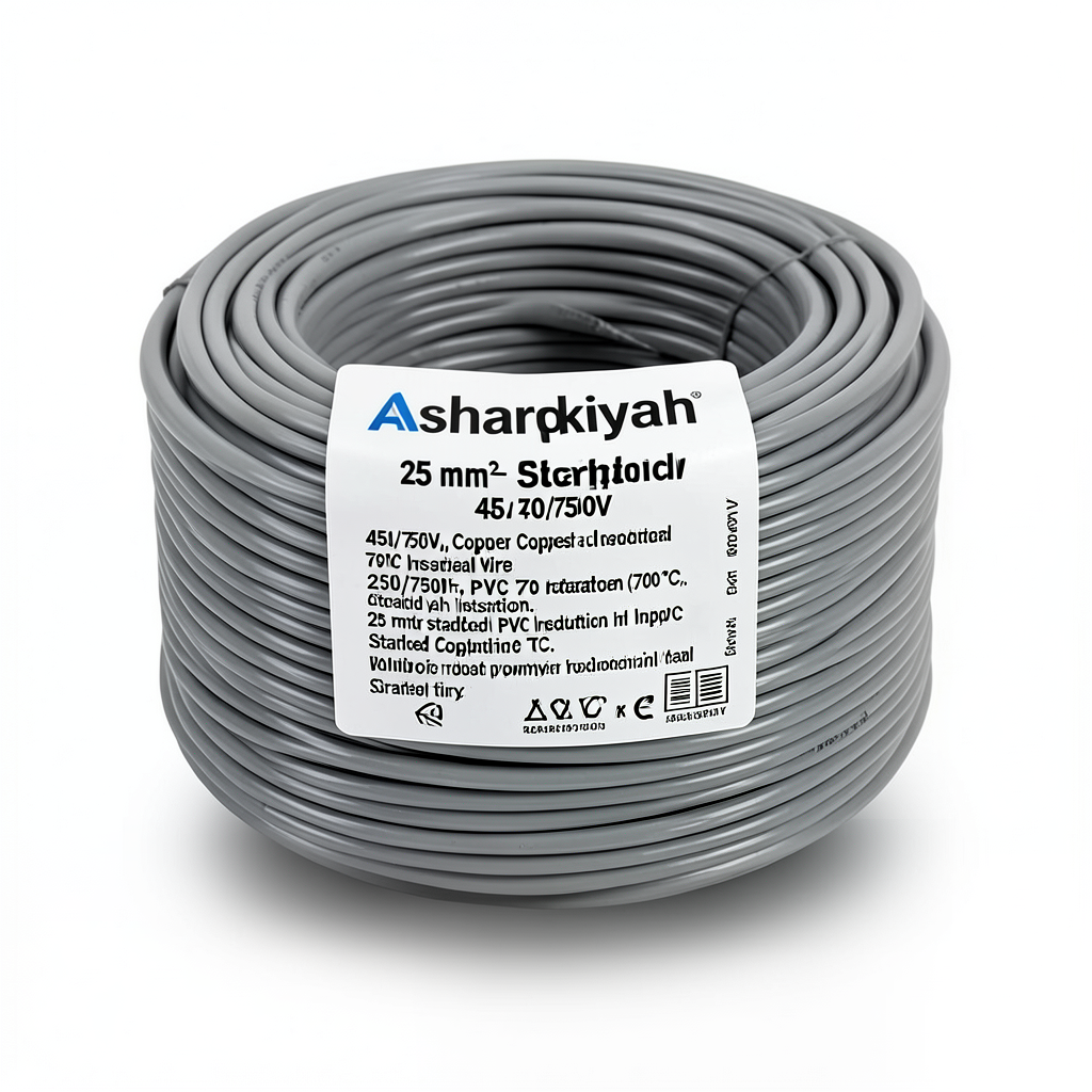25 mm² Stranded Electrical Wire, 450/750V, Copper Conductor, PVC 70°C Insulation, Grey | Asharqiyah Cables Company for Industry