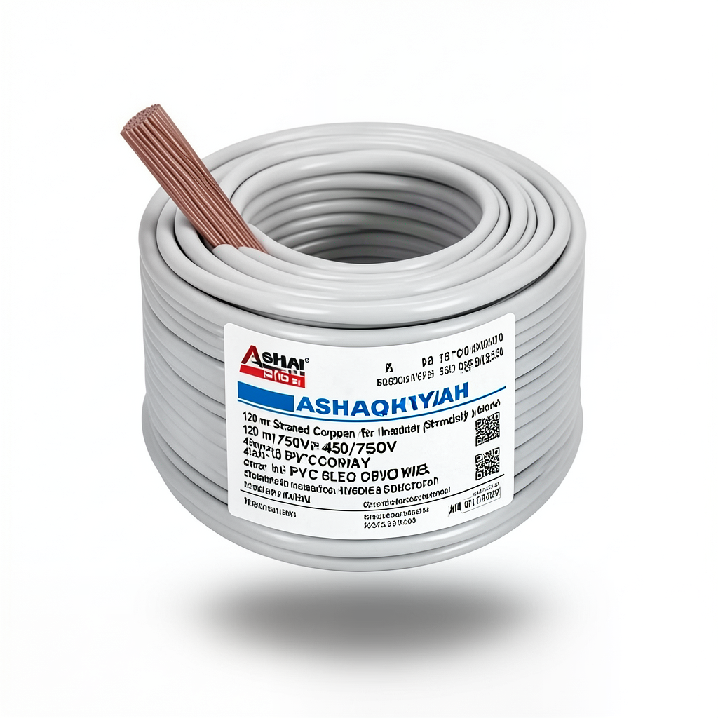 120 mm² Stranded Copper Electrical Wire, 450/750V, PVC 70°C Insulation, Grey | Asharqiyah Cables Company for Industry