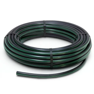لفة أنابيب HDPE ضغط 4 بار PE 80 قطر خارجي 50 مم SDR 33 أسود مع خطوط خضراء