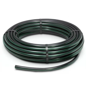 لفة أنابيب HDPE ضغط 4 بار PE 80، قطر خارجي 63 مم، SDR 33 أسود مع خط أخضر