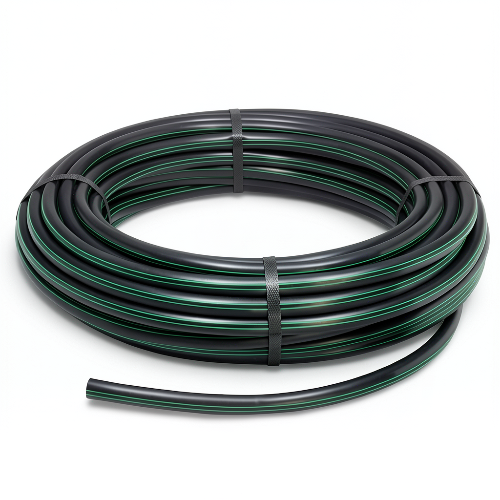 لفة أنابيب بلاستيك HDPE ضغط 4 بار PE 80 قطر خارجي 110 مم SDR 33 أسود مع خطوط خضراء