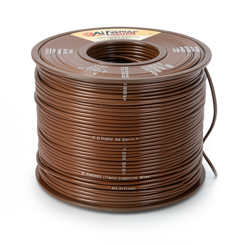 لفة سلك كهرباء 2.5mm2 جهد 450/750V، موصل نحاس مرن، عزل PVC مقاوم للحرارة سماكة 0.8mm، بني | شركة الفنار