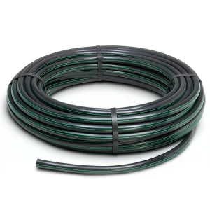 لفة أنابيب بلاستيك HDPE ضغط 4 بار PE 80، قطر 140 مم، SDR 33 أسود مع خطوط خضراء