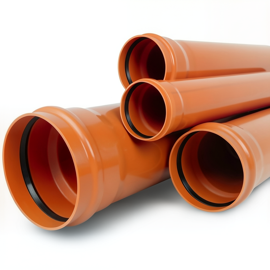 UPVC Plastic Pipe SDR 34 Size 110 mm Thickness 3.8 mm Orange Brown