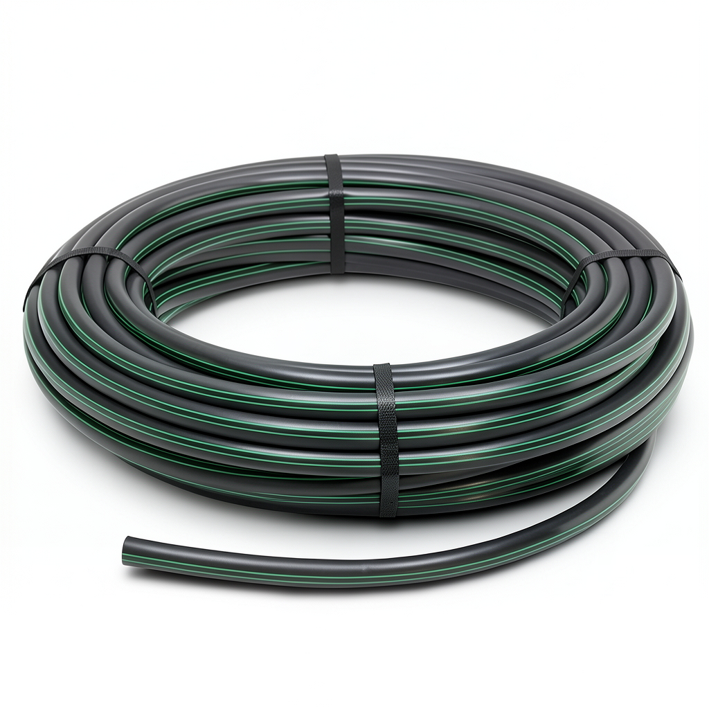 لفة أنابيب HDPE ضغط 4 بار PE 80 قطر خارجي 160 مم SDR 33 أسود مع خطوط خضراء