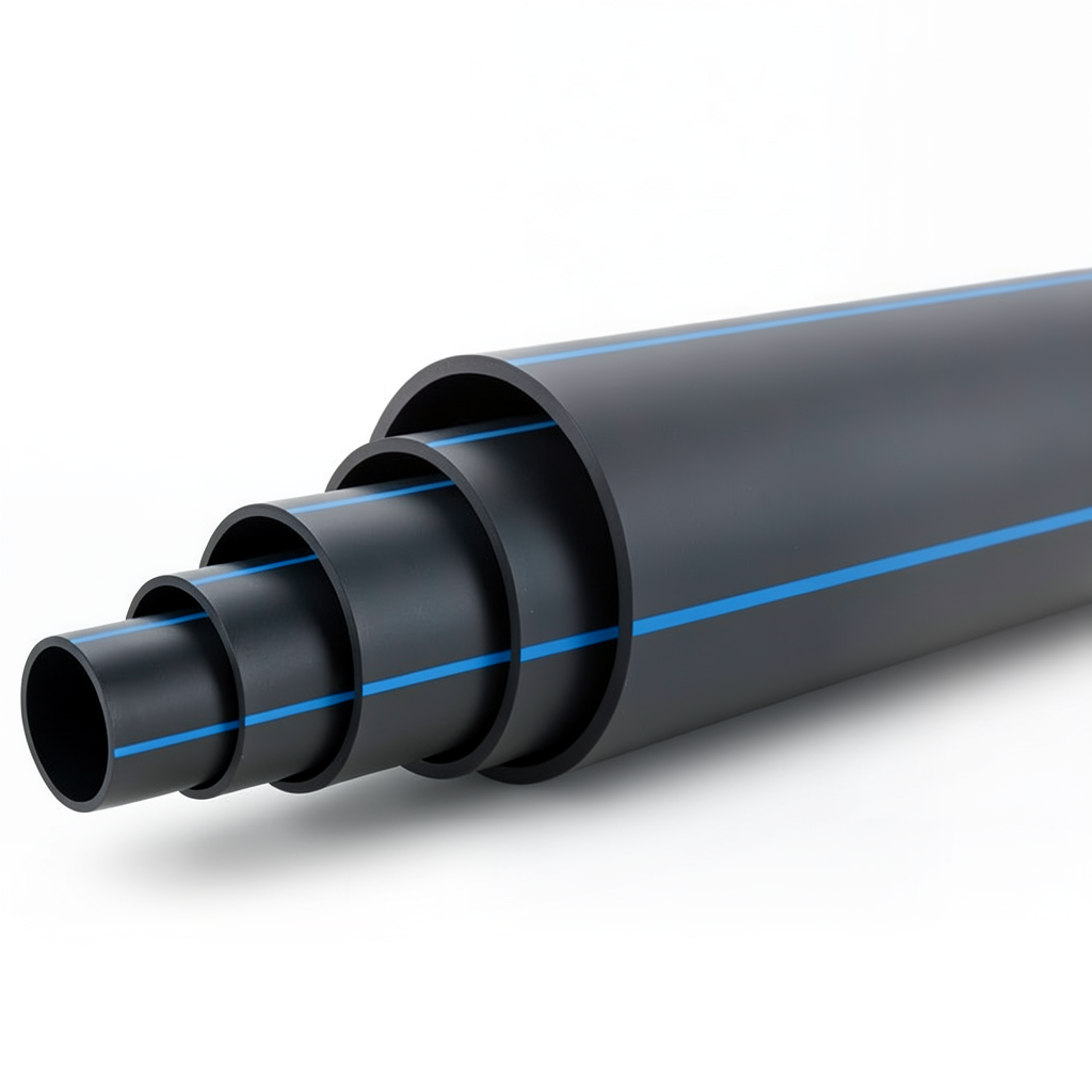 مواسير HDPE ضغط 10 بار PE 80 قطر خارجي 400 مم SDR 11 أسود مع خط أزرق