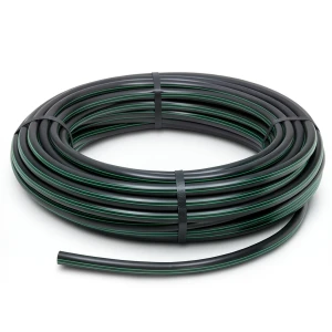 لفة أنابيب بلاستيك HDPE ضغط 6 بار PE 80 قطر خارجي 75 مم SDR 22 أسود مع خطوط خضراء
