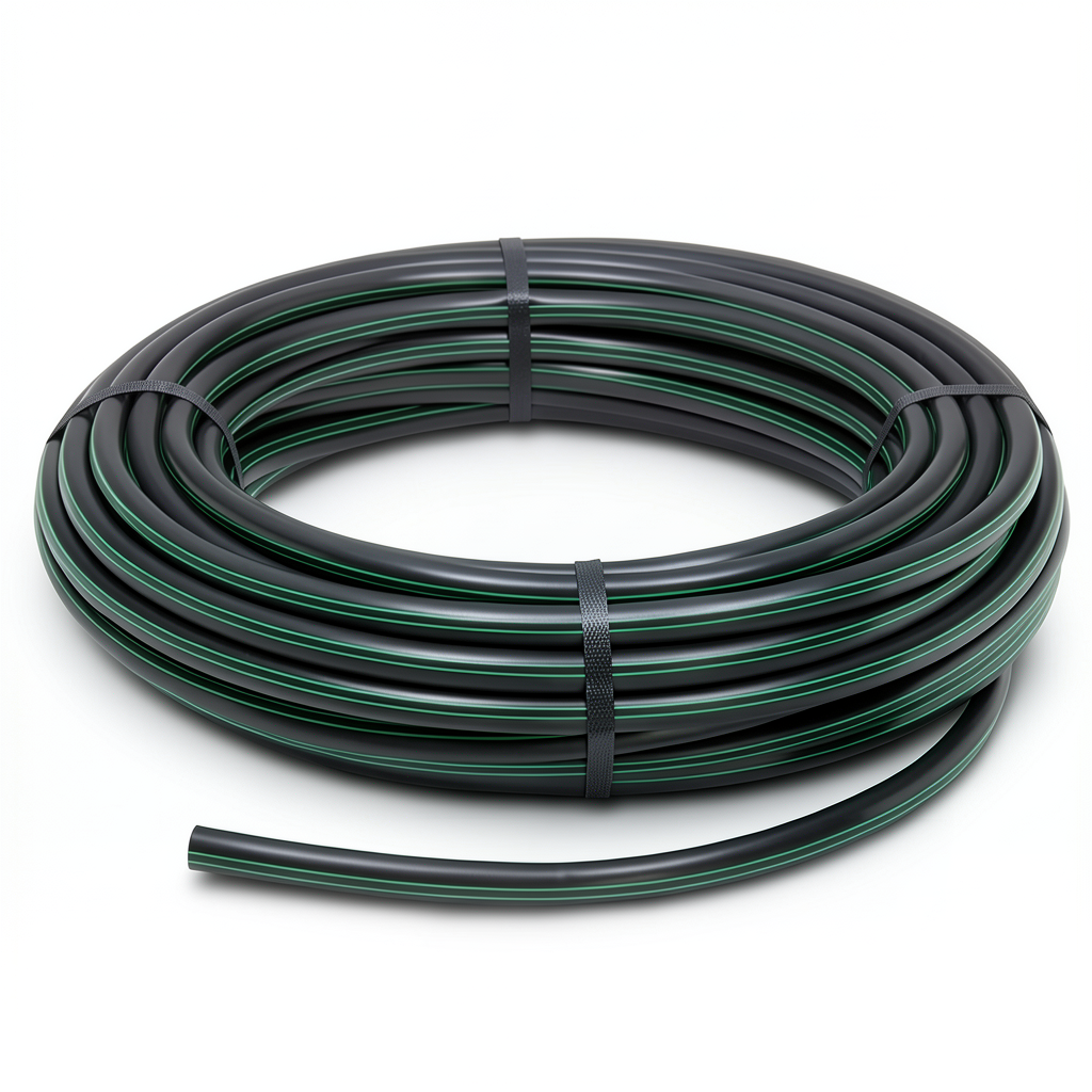 لفة أنابيب بلاستيك HDPE ضغط 6 بار PE 80 قطر خارجي 75 مم SDR 22 أسود مع خطوط خضراء