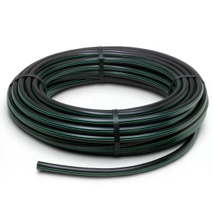 لفة أنابيب HDPE ضغط 6 بار PE 80 قطر خارجي 90 مم SDR 22 أسود مع خط أخضر