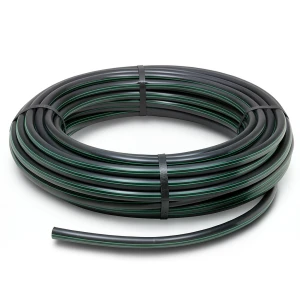 HDPE Plastic Coil Pipe Nominal Pressure 4 Bar PE 80 Outside Diameter 140 mm SDR 41 Black with Green Stripes