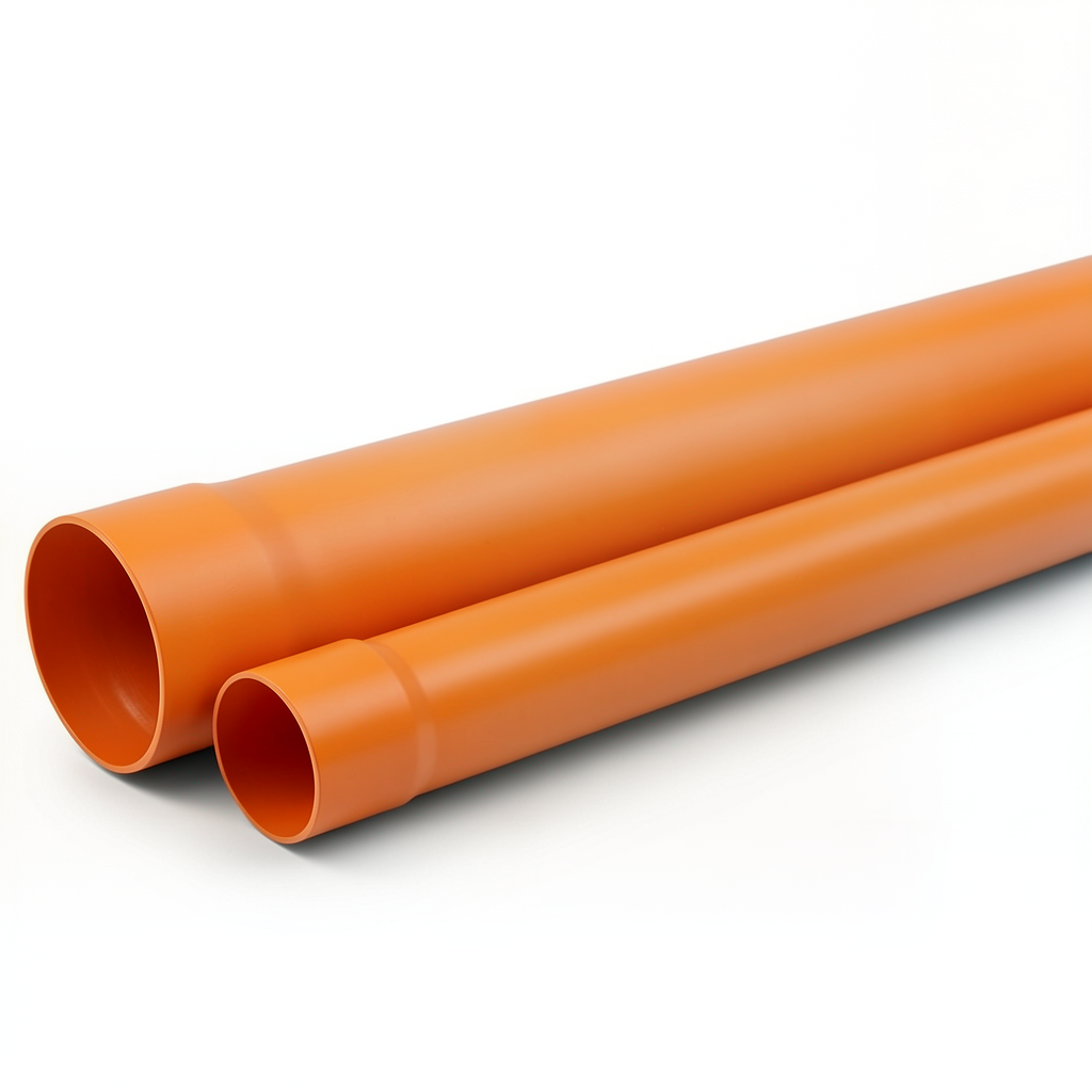 UPVC Plastic Pipe PN 6 Bar SDR 41 Size 140 mm Thickness 3.5 mm Orange Brown