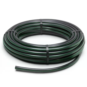 لفة أنابيب بلاستيك HDPE ضغط 4 بار PE 80 قطر خارجي 90 مم SDR 33 أسود مع خطوط خضراء