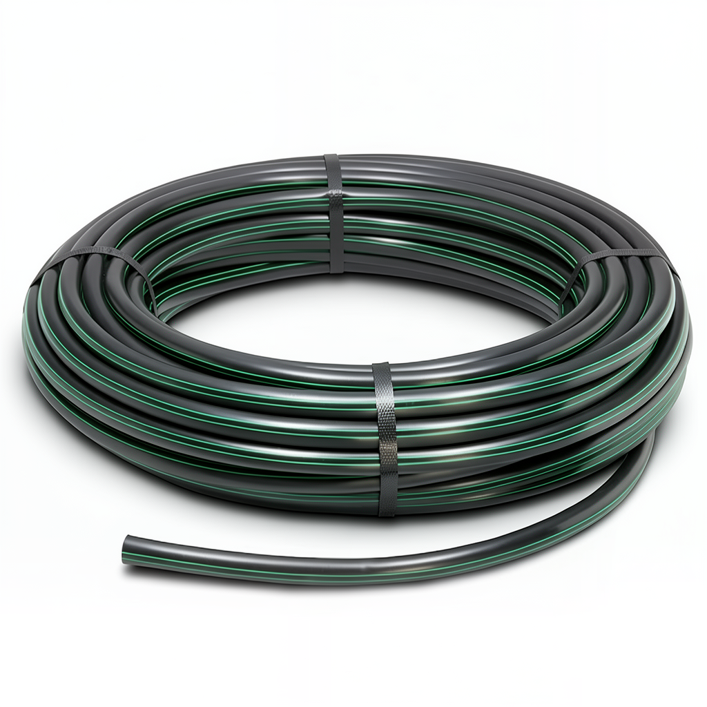 HDPE Plastic Coil Pipe PN 4 Bar PE 80 OD 110 mm SDR 33 Black with Green Stripes